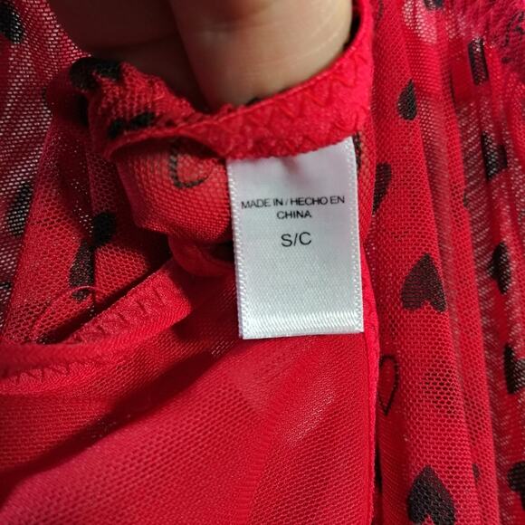 Spree Intimates Red Lace Heart Wireless Babydoll & Thong Set Size S - Picture 10 of 11